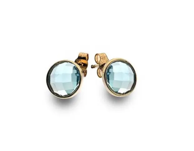 9K Yellow Gold & Blue Topaz Twist Stud Earrings