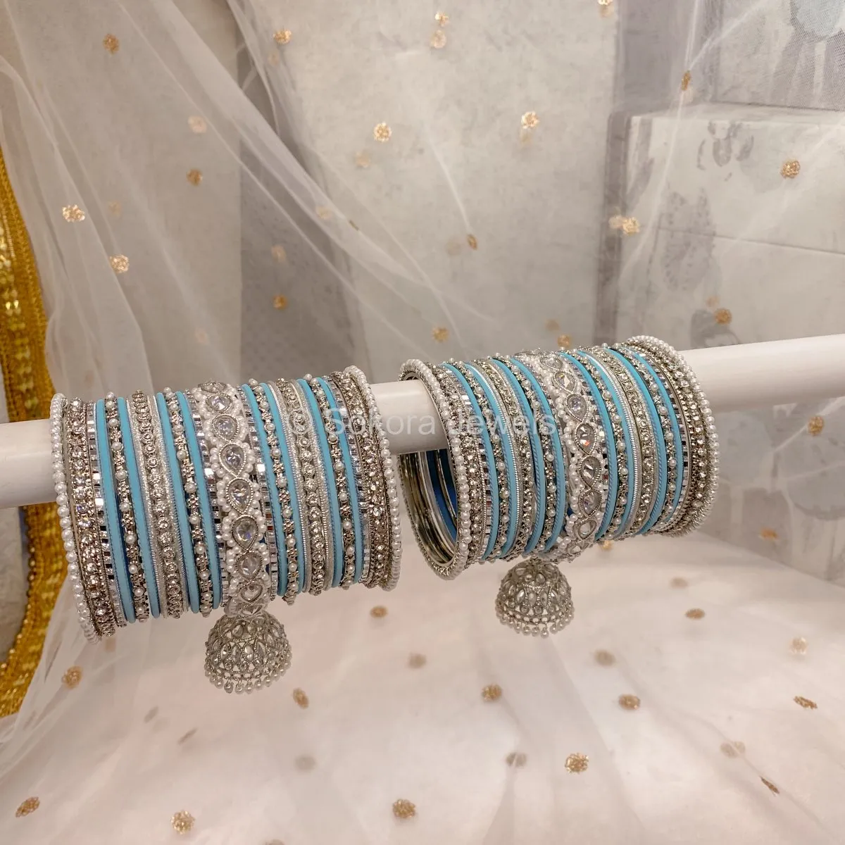 Aafiya Bridal Bangle Set - Silver & Blue