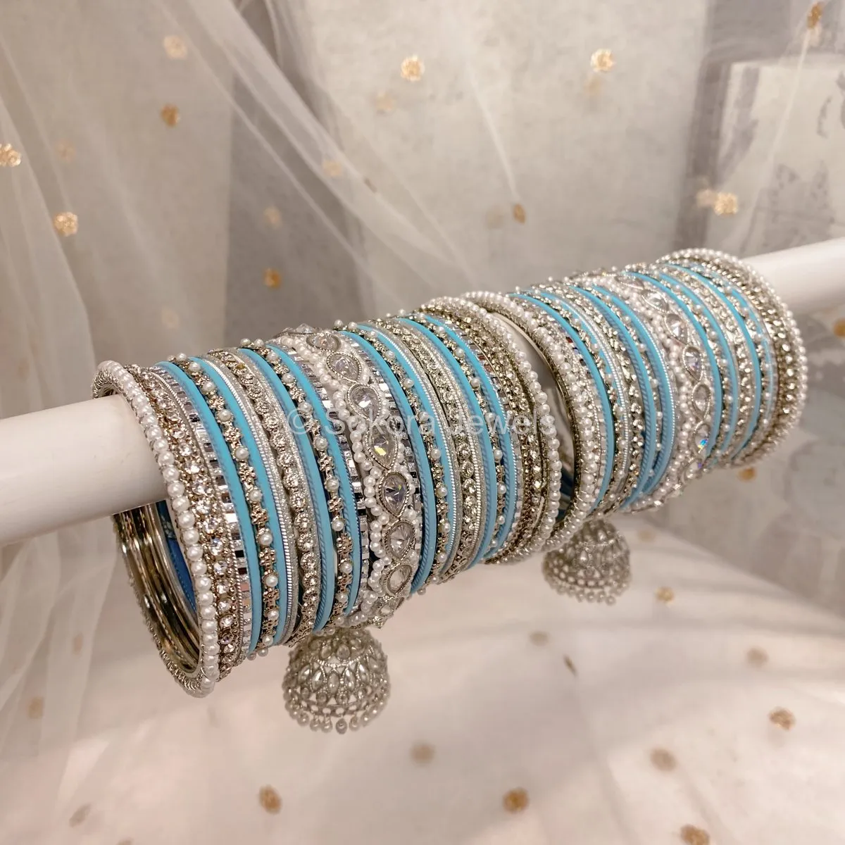 Aafiya Bridal Bangle Set - Silver & Blue