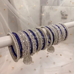 Aafiya Bridal Bangle Set - Silver & Navy