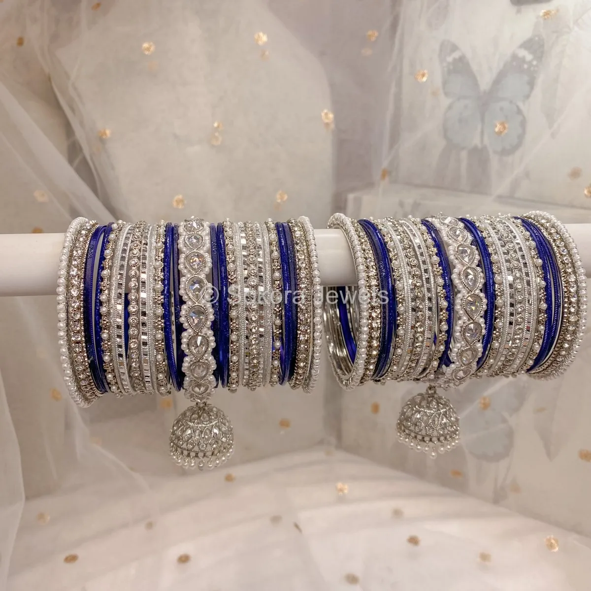 Aafiya Bridal Bangle Set - Silver & Navy
