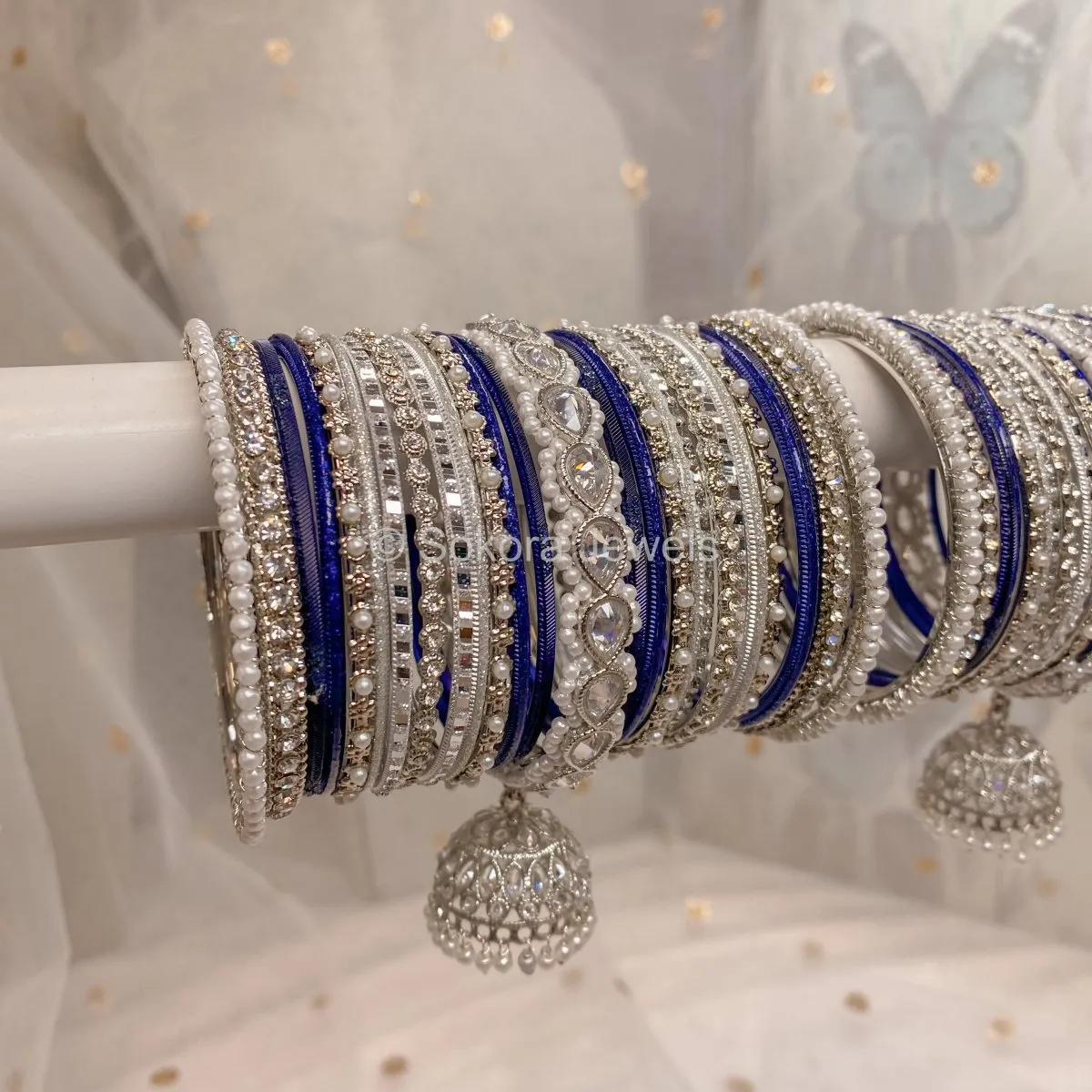 Aafiya Bridal Bangle Set - Silver & Navy