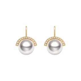 Akoya Pearl 18K Gold Nature Inspired Elegant Design Diamonds Earrings