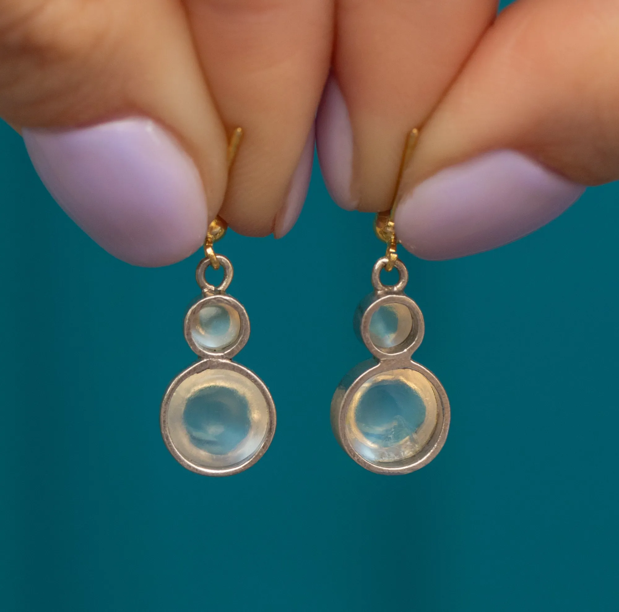 Antique Moonstone Drop Earrings, 18ct Gold & Silver