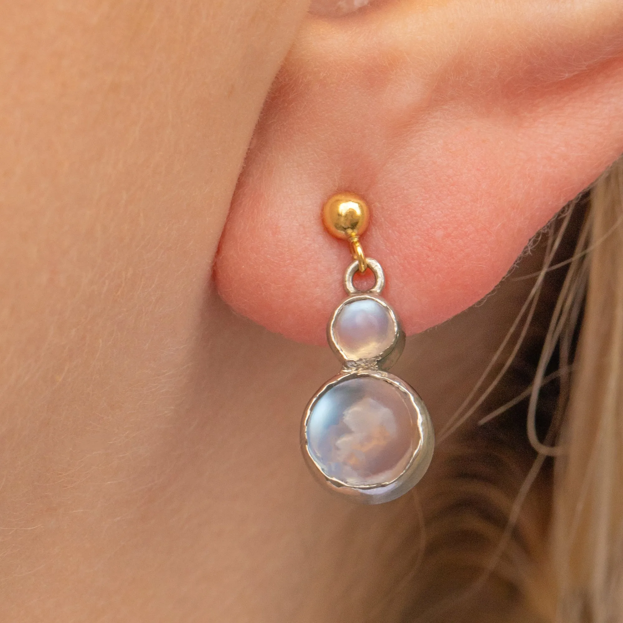 Antique Moonstone Drop Earrings, 18ct Gold & Silver
