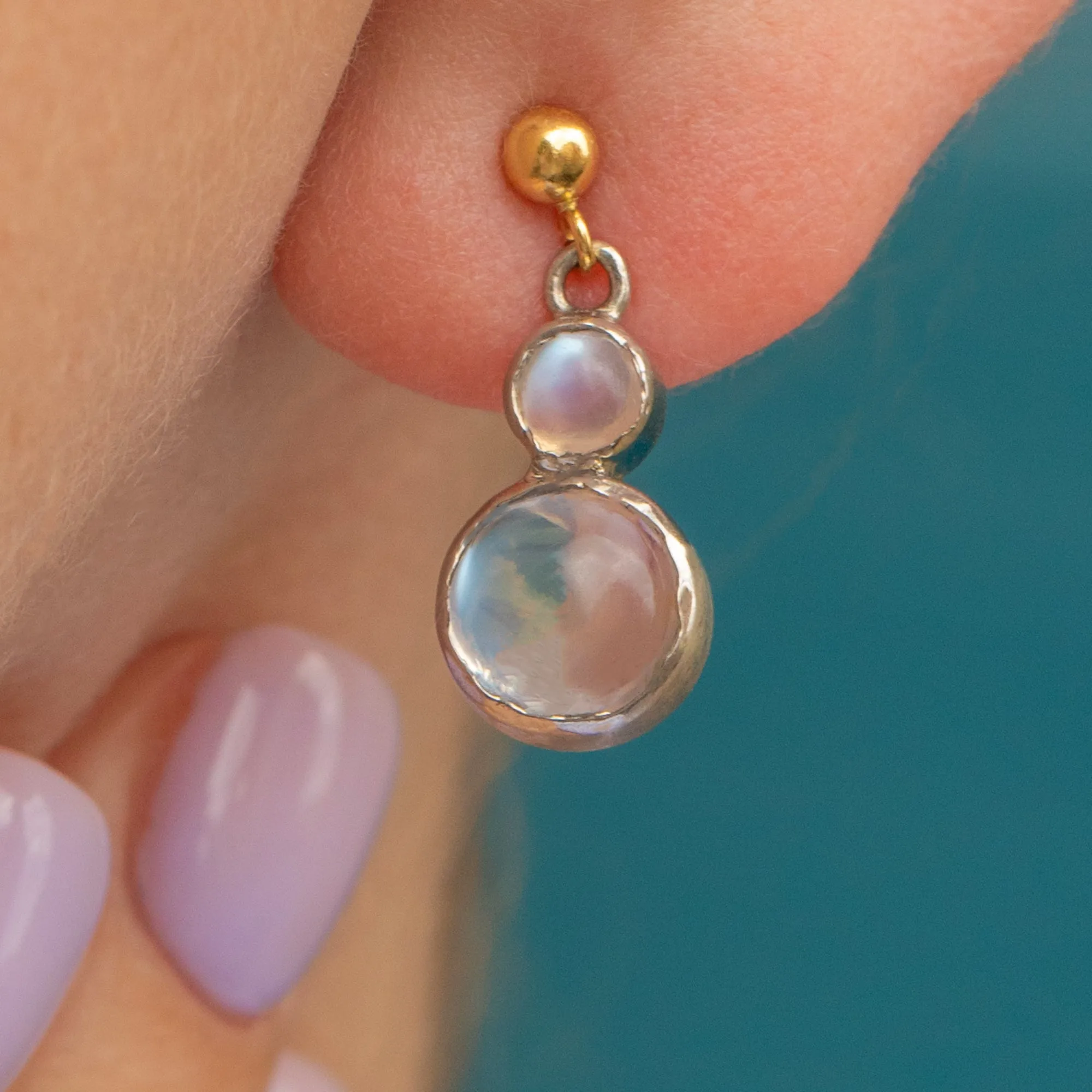 Antique Moonstone Drop Earrings, 18ct Gold & Silver
