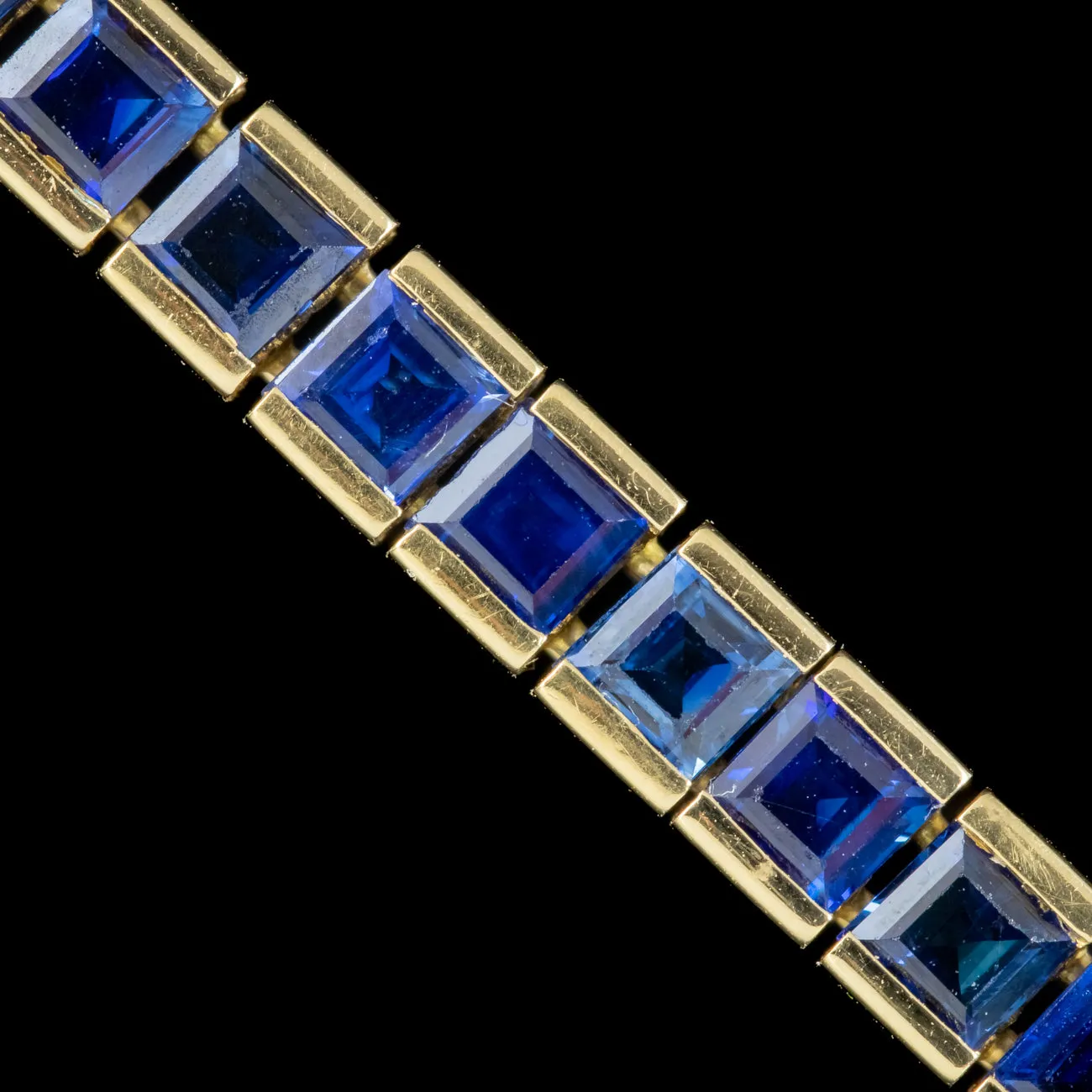 Art Deco Style Sapphire Tennis Bracelet 18ct Gold 6.5ct Total