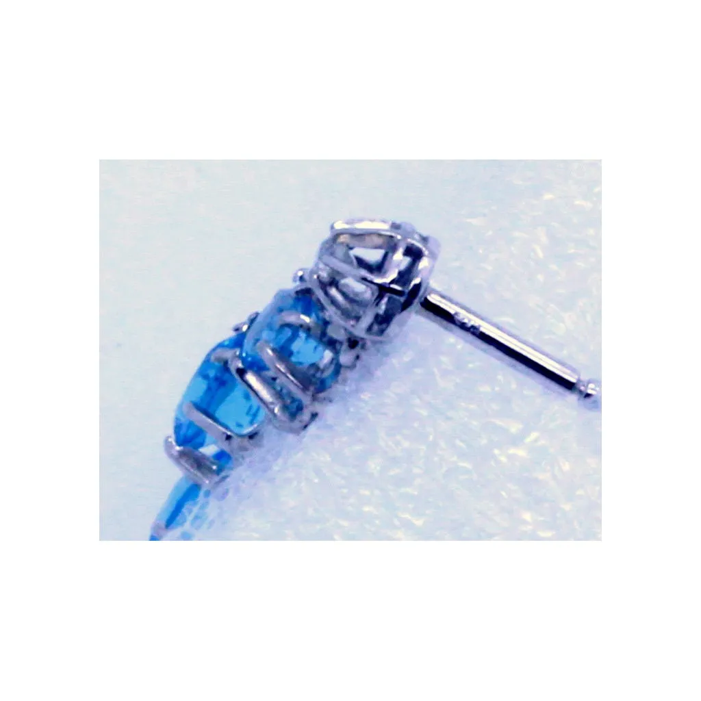 Art Deco Vintage long Earrings 18k White Gold Diamonds Blue Topaz French (7093)