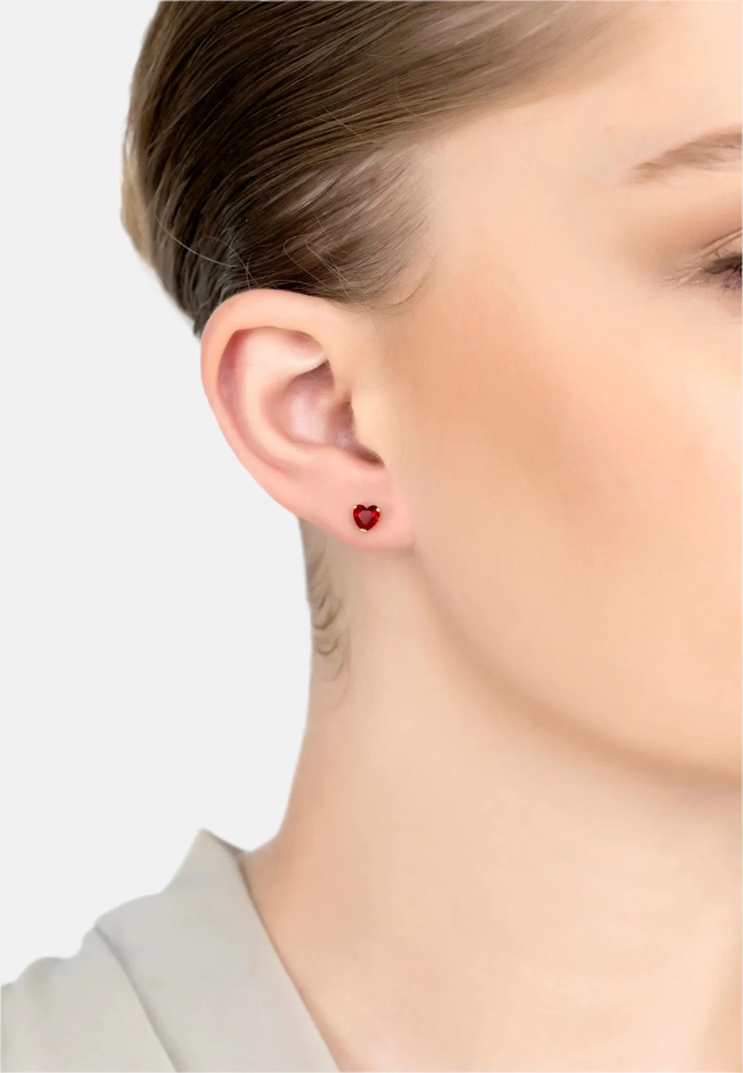 Asscher Cut Heart Stud Earrings Gold Ruby