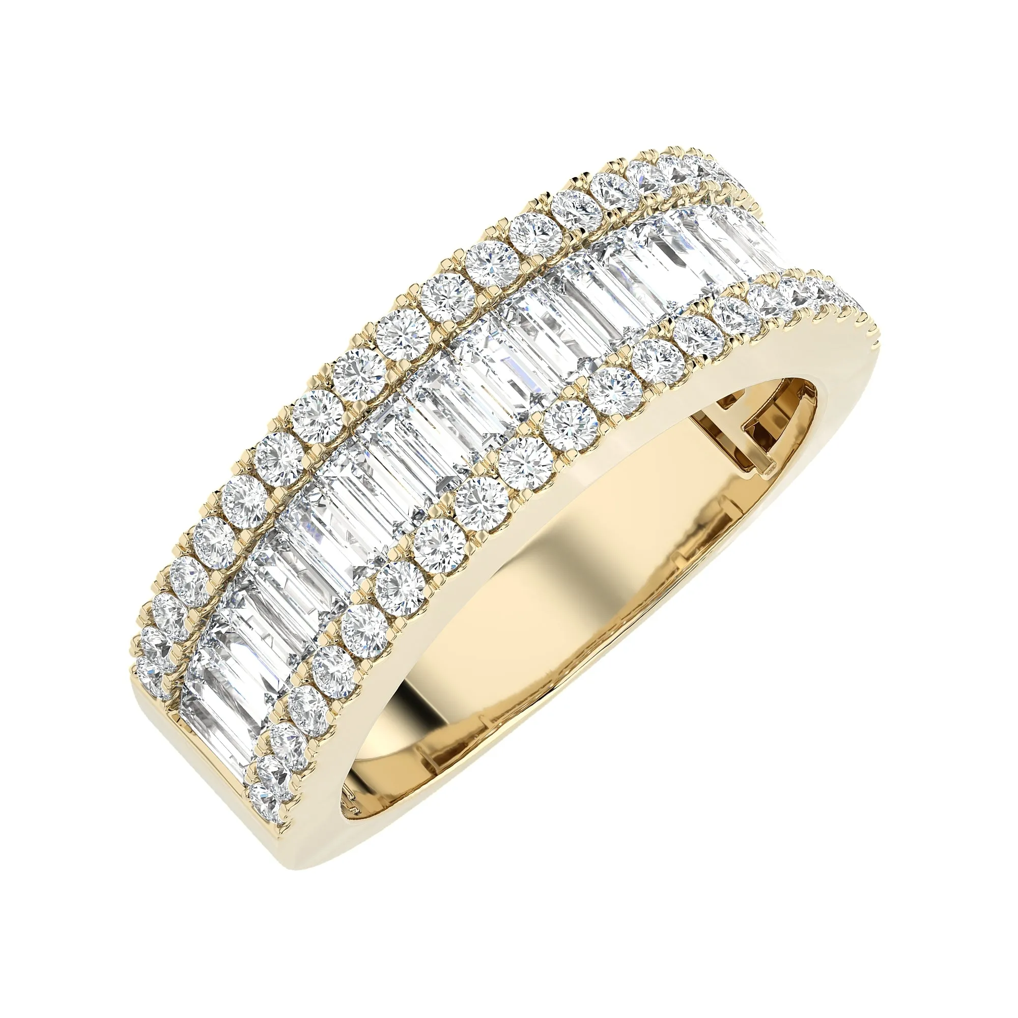 Baguette & Round Cut Diamond Classic Wedding Band Ring 14K Gold