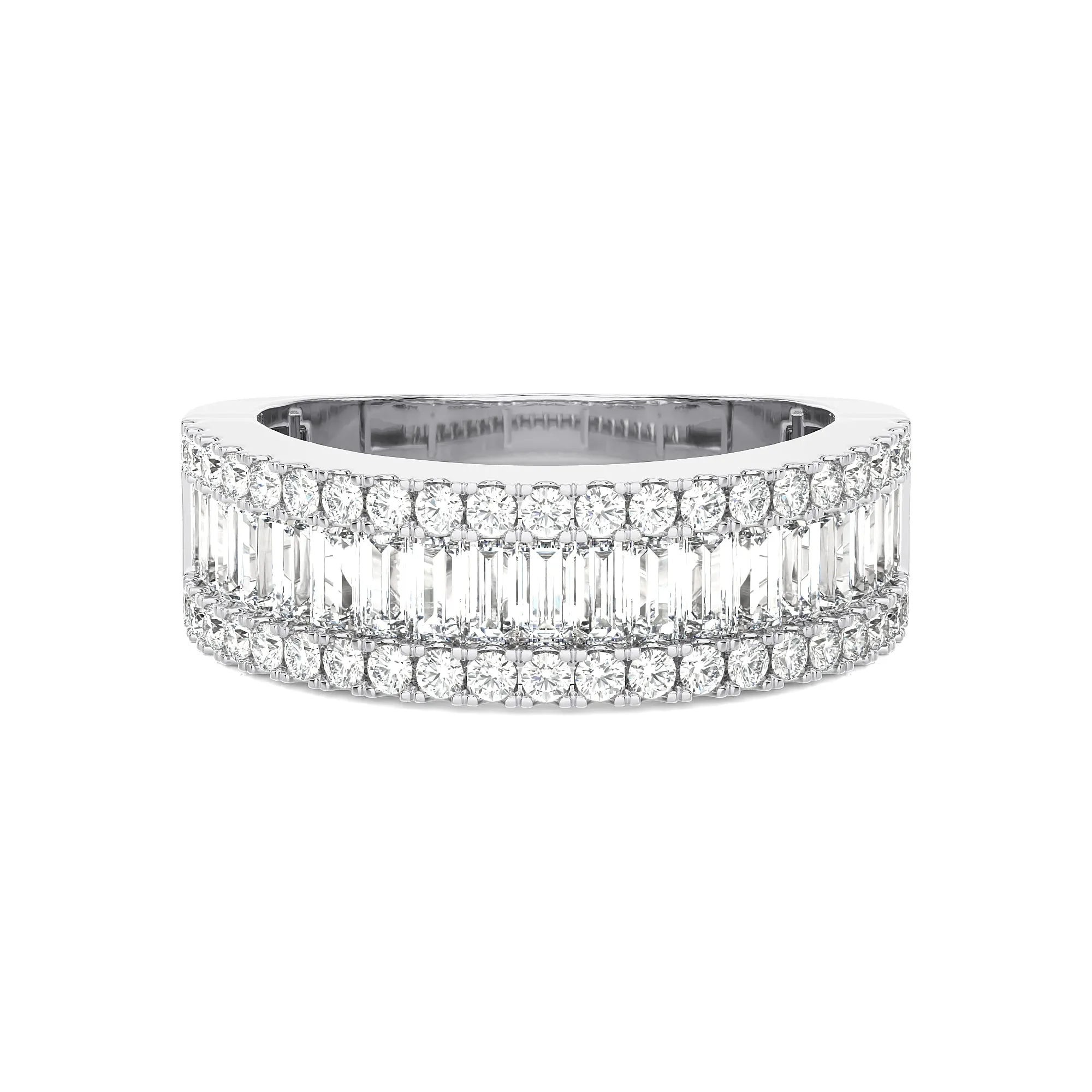 Baguette & Round Cut Diamond Classic Wedding Band Ring 14K Gold