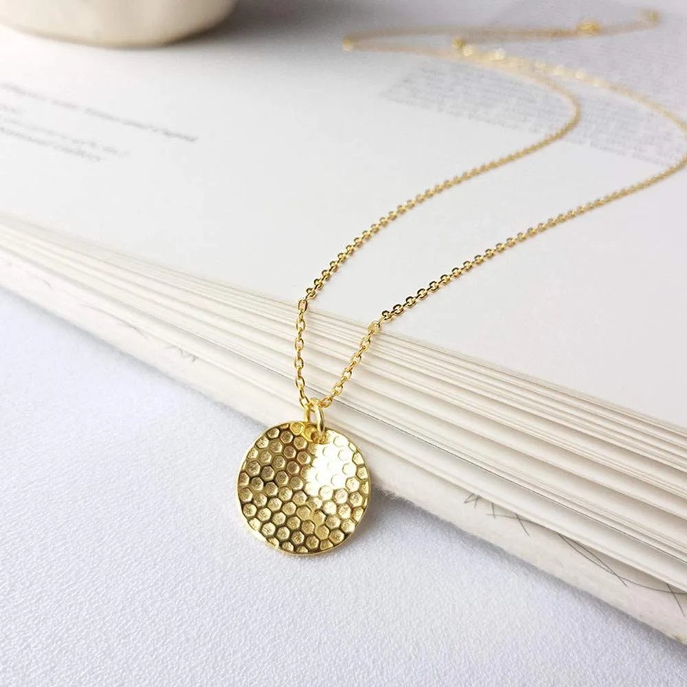 Bee Gold Coin Honeycomb Pendant Choker Necklace for Women Teen Girls S925 Sterling Silver Dainty Crystal CZ Diamond Queen Bee Bumble Bee Hive BFF Necklace Long Chain Cute Animal Charm Jewelry Gift