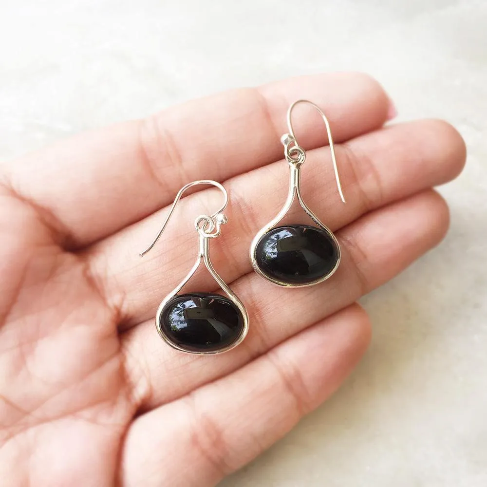 Black Onyx Drop Silver Earring