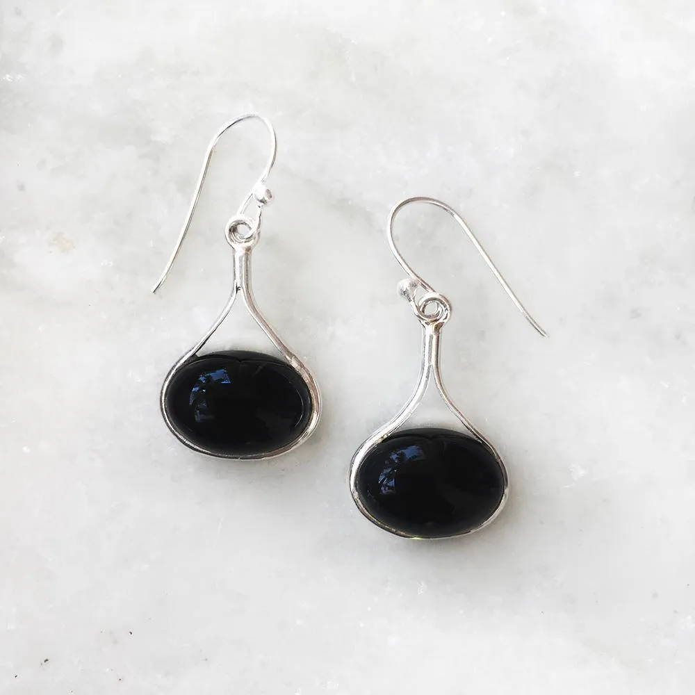 Black Onyx Drop Silver Earring