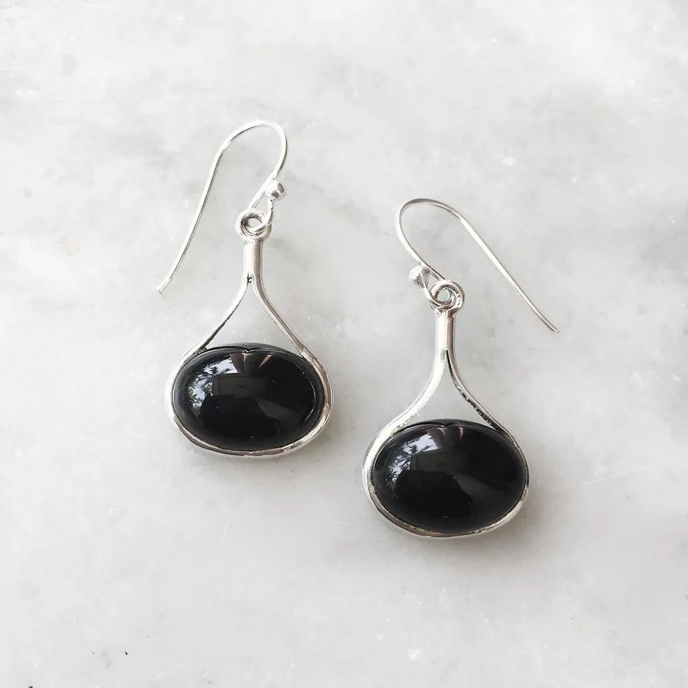 Black Onyx Drop Silver Earring