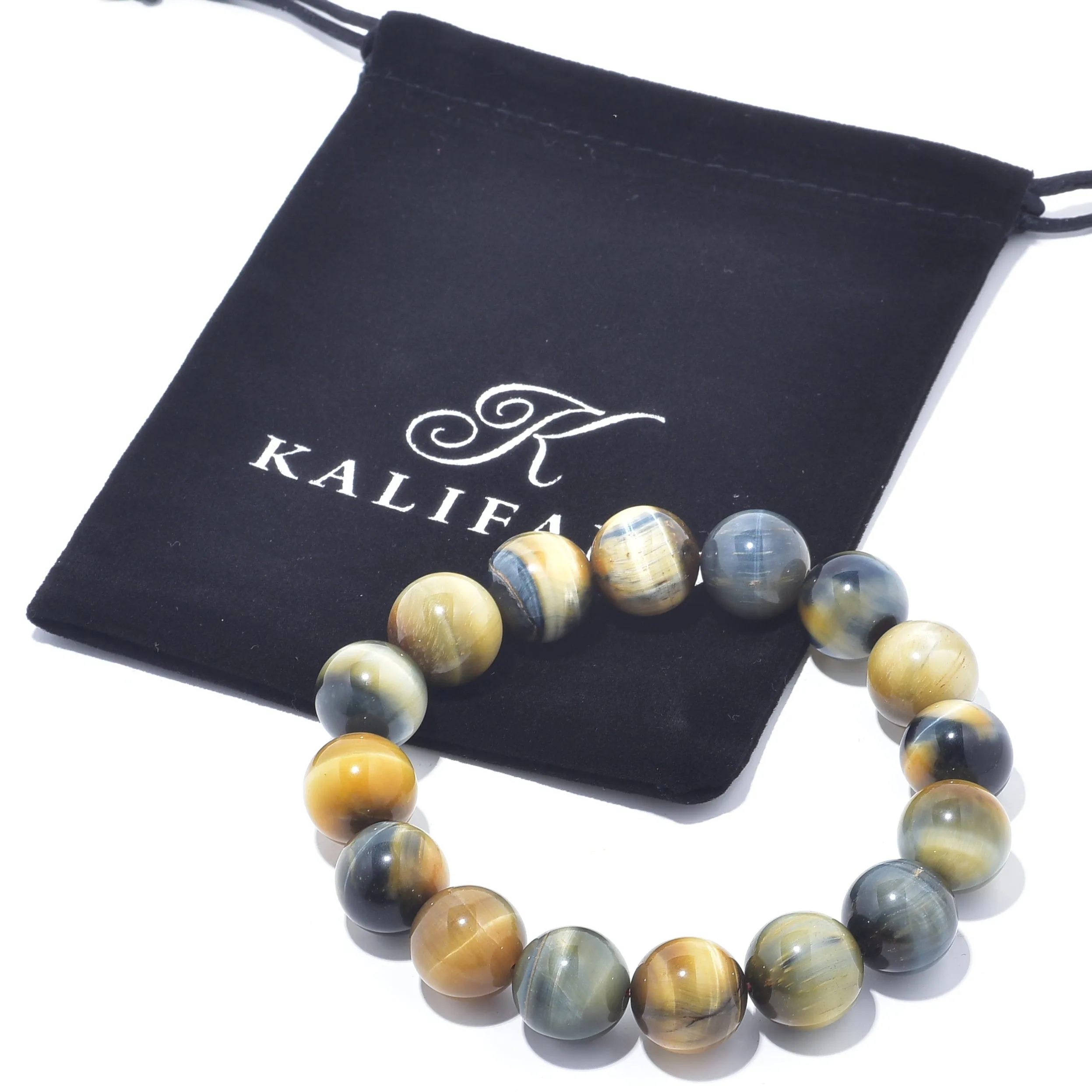 Blue and Yellow Tiger Eye Natural Gemstone Bead Elastic Bracelet