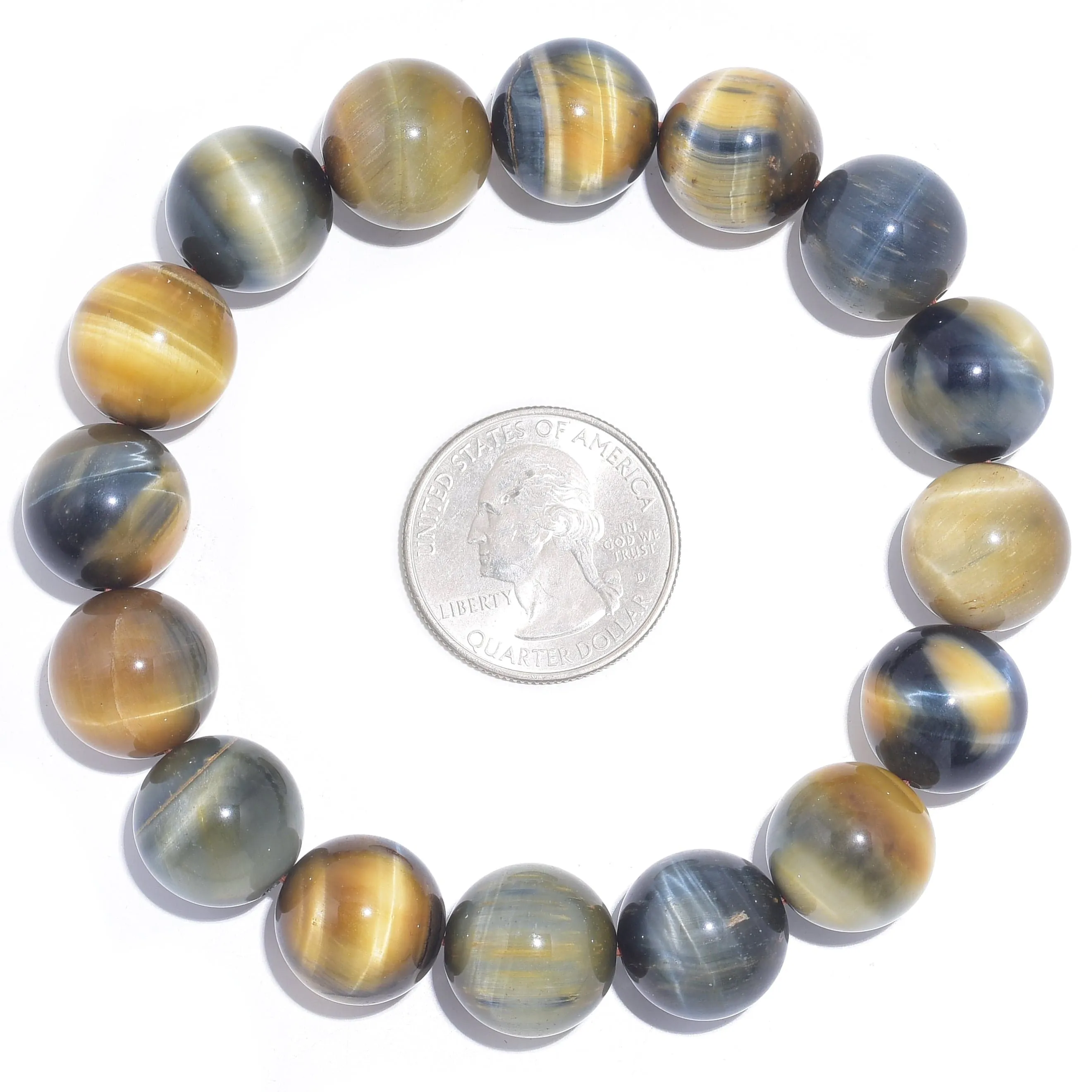 Blue and Yellow Tiger Eye Natural Gemstone Bead Elastic Bracelet