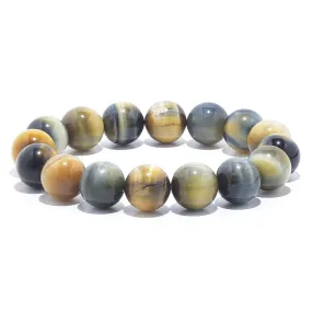 Blue and Yellow Tiger Eye Natural Gemstone Bead Elastic Bracelet