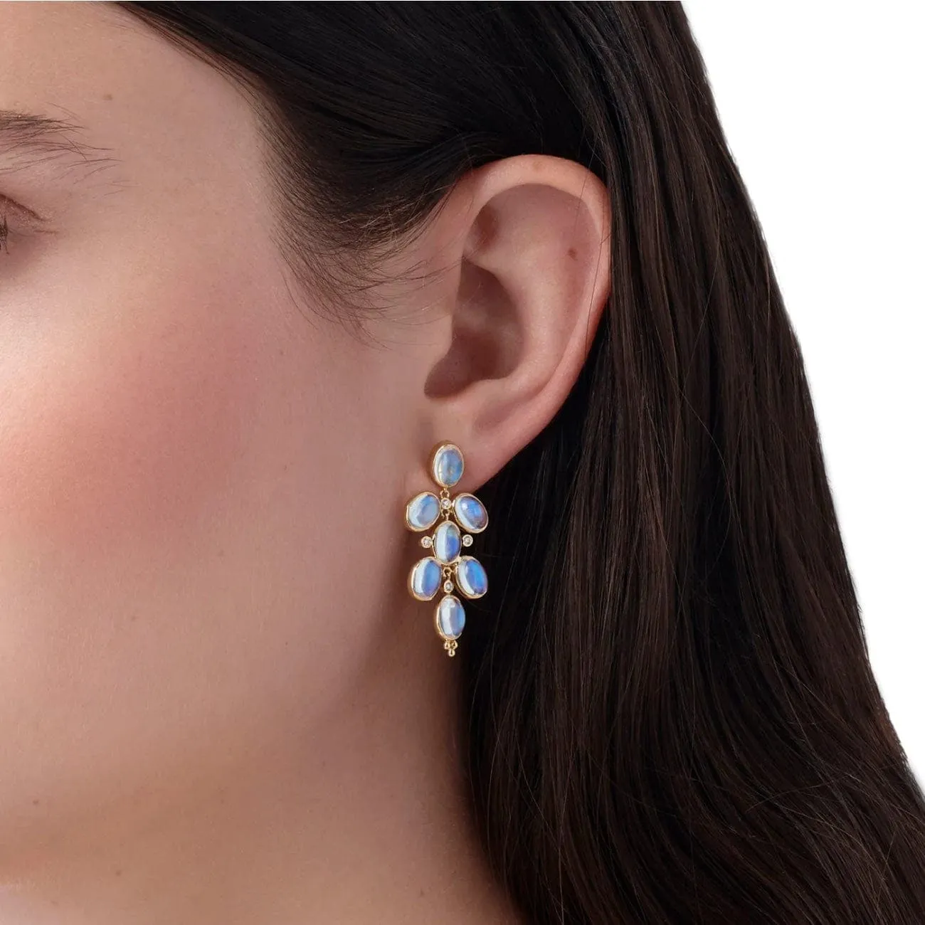 Blue Moonstone Drop 18K Yellow Gold Earrings
