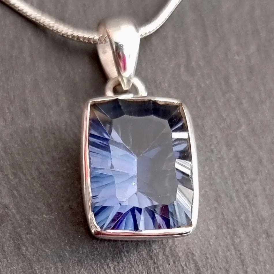 Blue Mystic Topaz Rectangle Silver Pendant, Facetted 16mm x 12mm, BMTP4