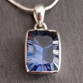 Blue Mystic Topaz Rectangle Silver Pendant, Facetted 16mm x 12mm, BMTP4