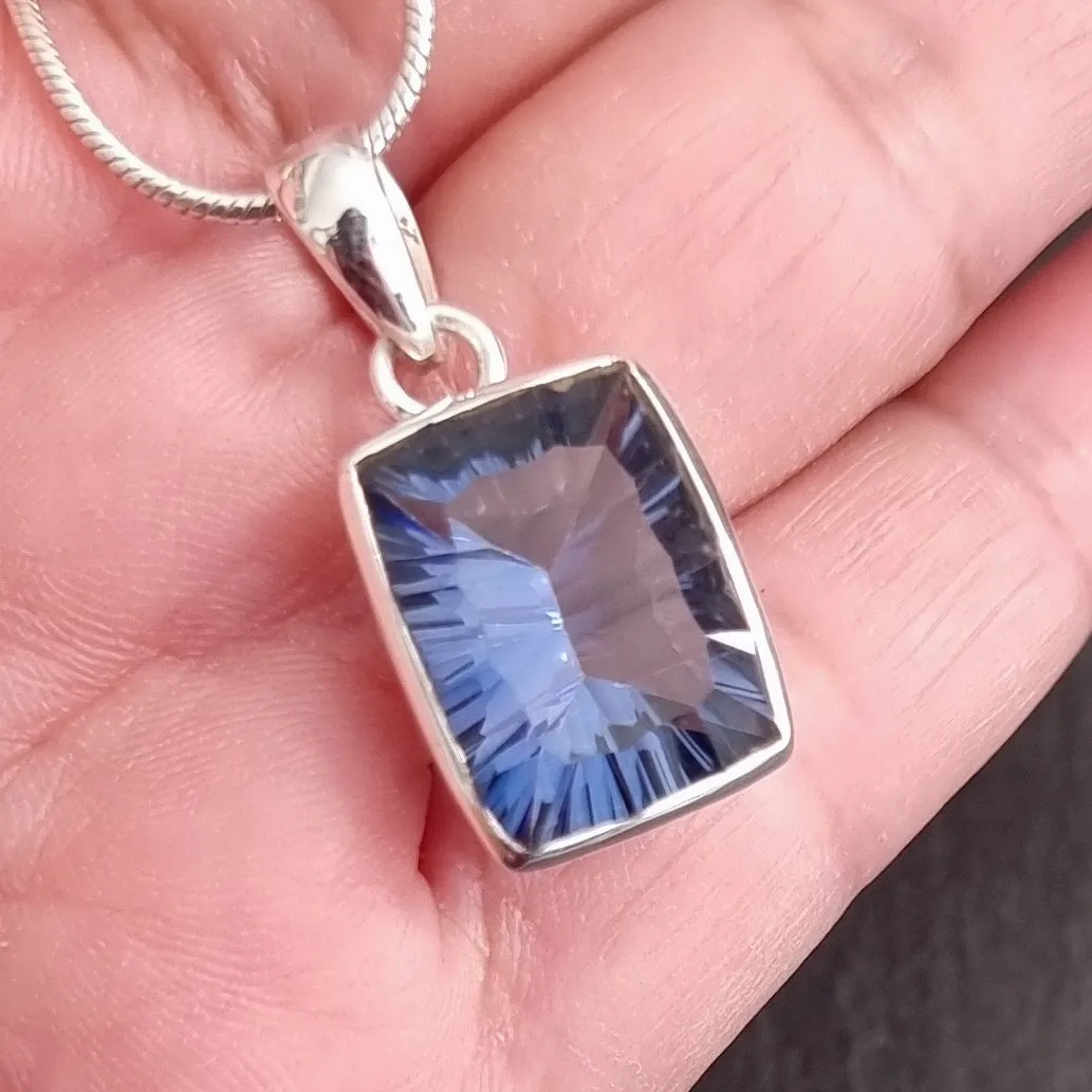 Blue Mystic Topaz Rectangle Silver Pendant, Facetted 16mm x 12mm, BMTP4