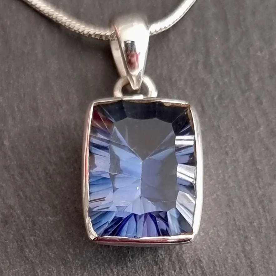 Blue Mystic Topaz Rectangle Silver Pendant, Facetted 16mm x 12mm, BMTP4