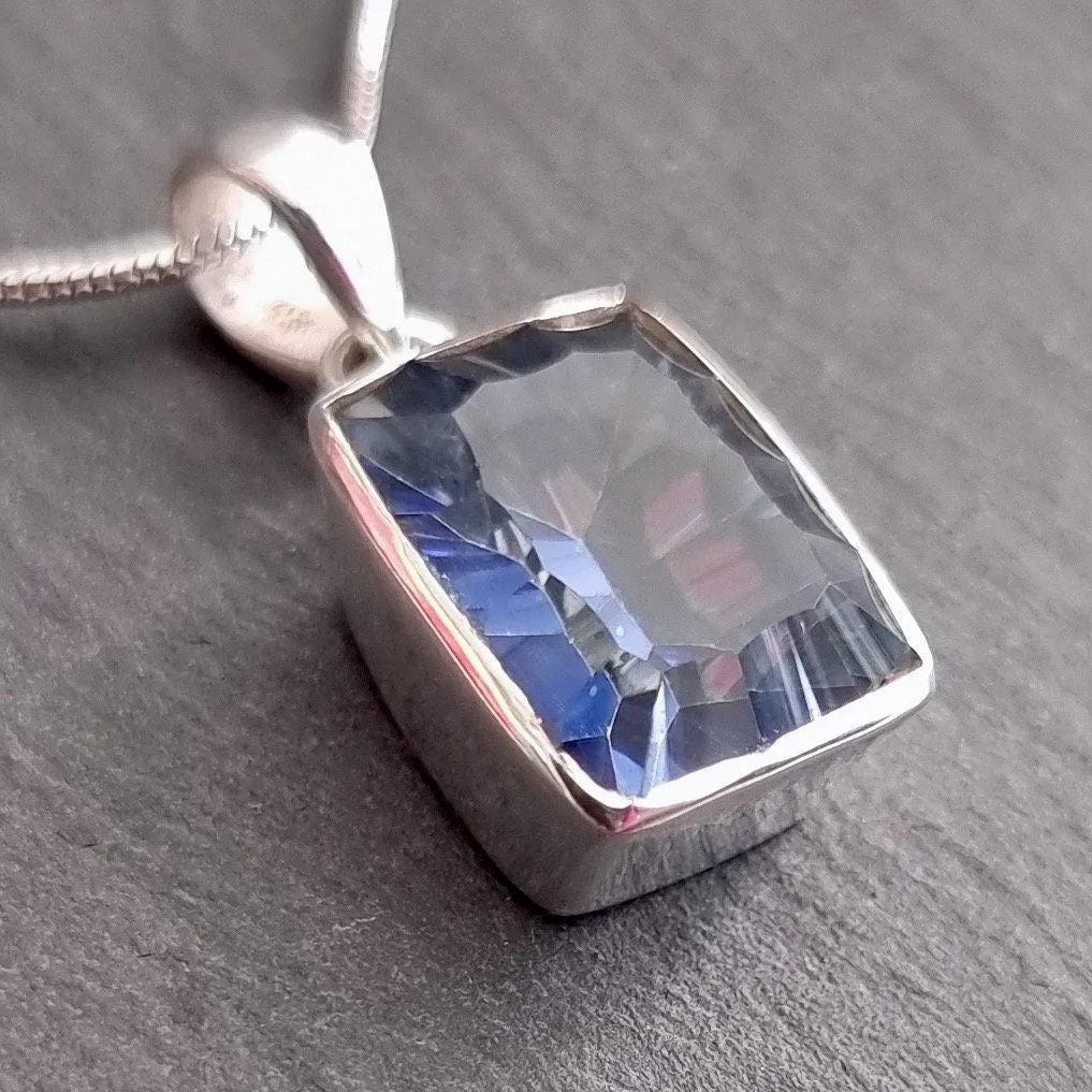 Blue Mystic Topaz Rectangle Silver Pendant, Facetted 16mm x 12mm, BMTP4