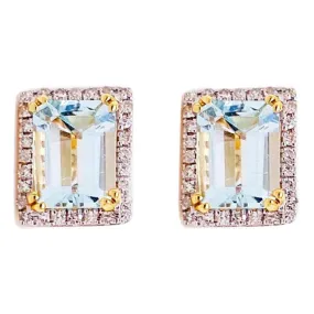 Blue Topaz and Diamond Halo Stud Earrings