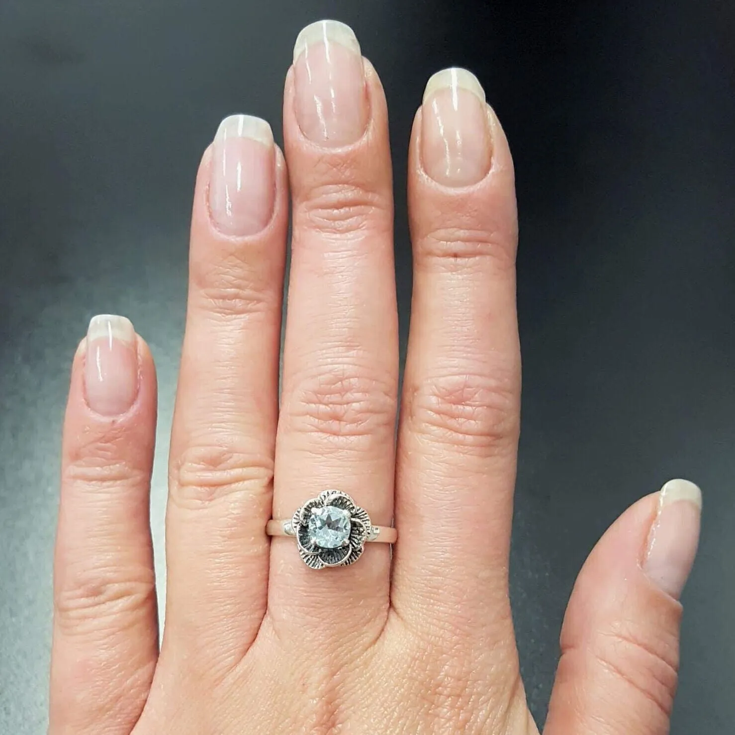 Blue Topaz Flower Ring - Natural Blue Topaz Ring - Vintage Rose Ring