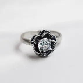 Blue Topaz Flower Ring - Natural Blue Topaz Ring - Vintage Rose Ring