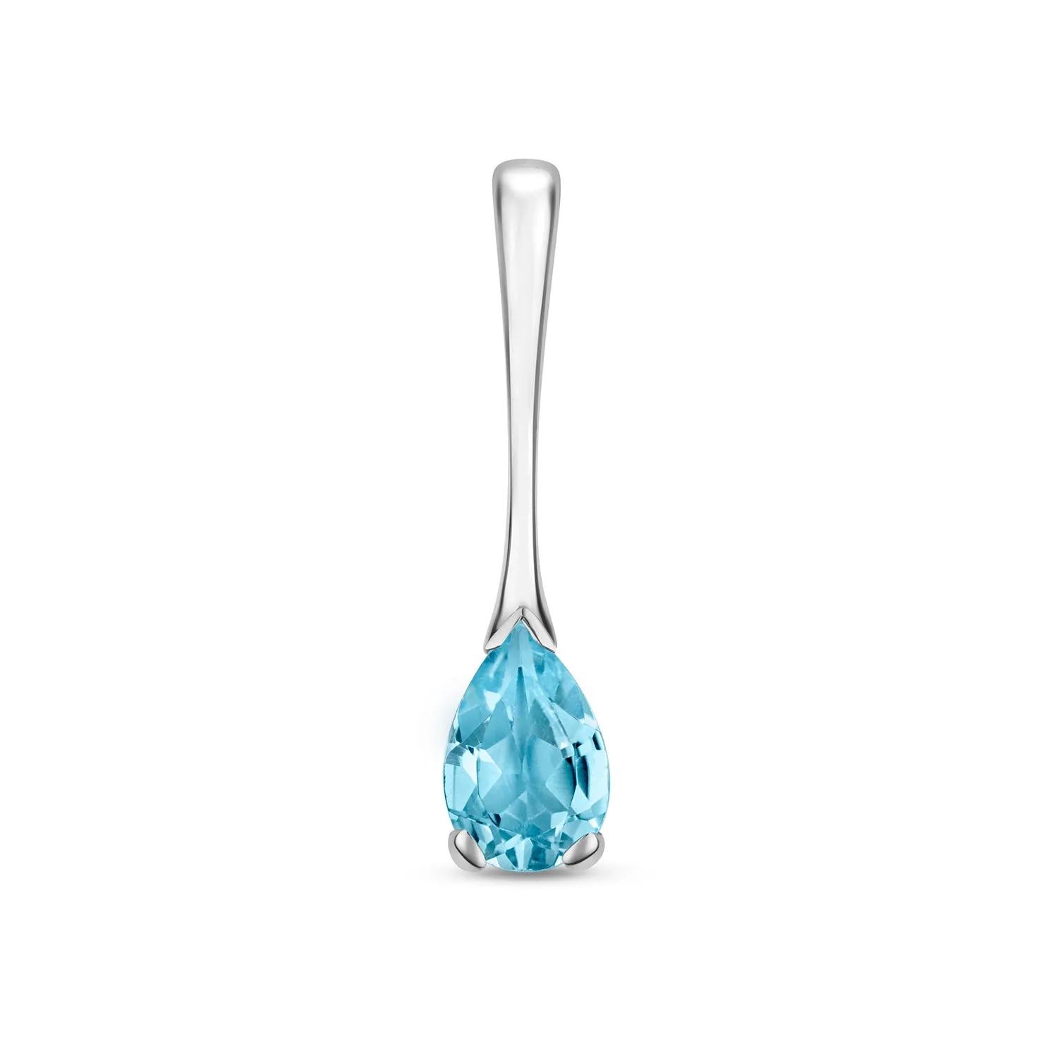 BLUE TOPAZ PEAR SHAPE BAR DROP PENDANT IN 9CT WHITE GOLD