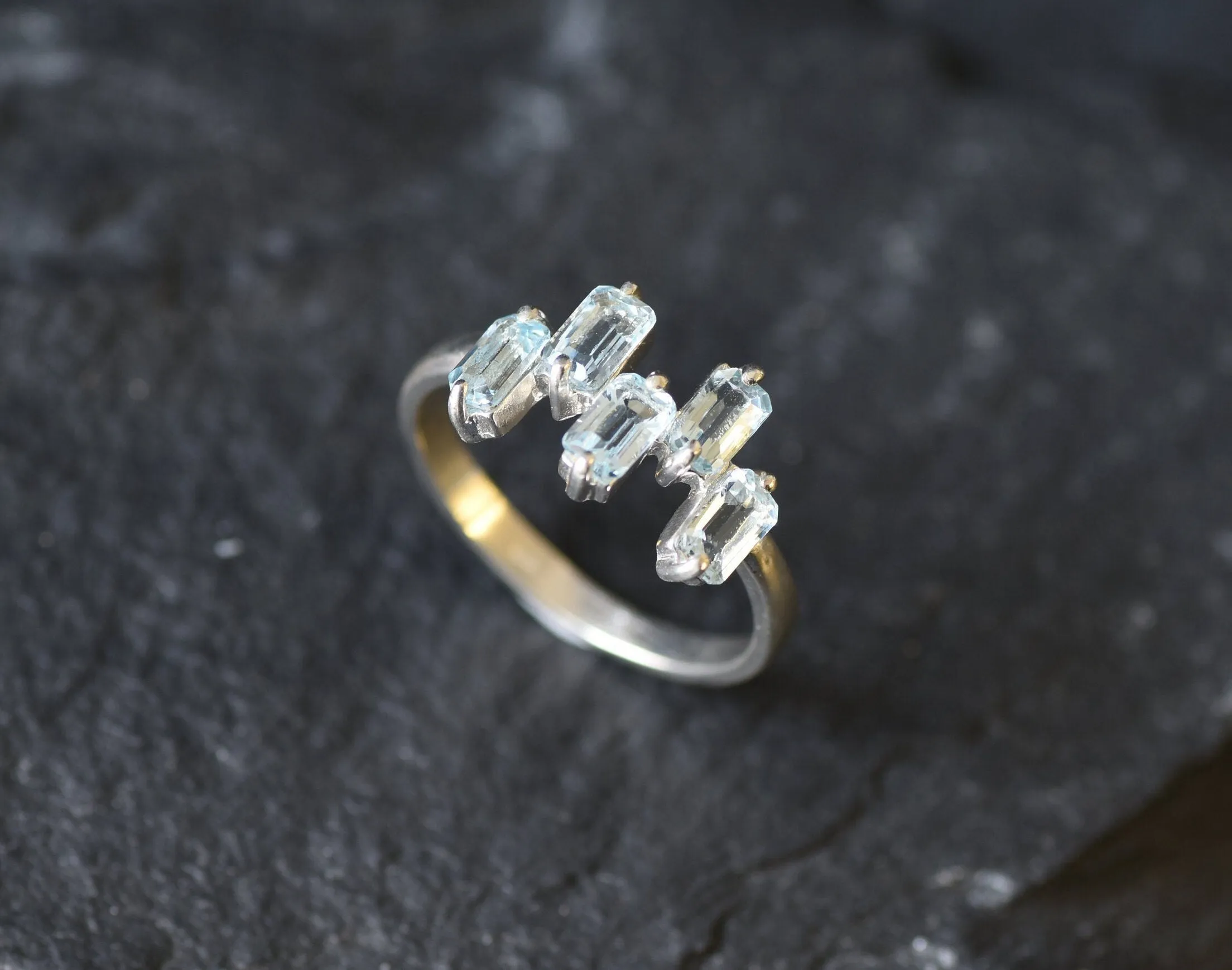Blue Topaz Ring - Natural Blue Topaz, Blue Baguette Ring