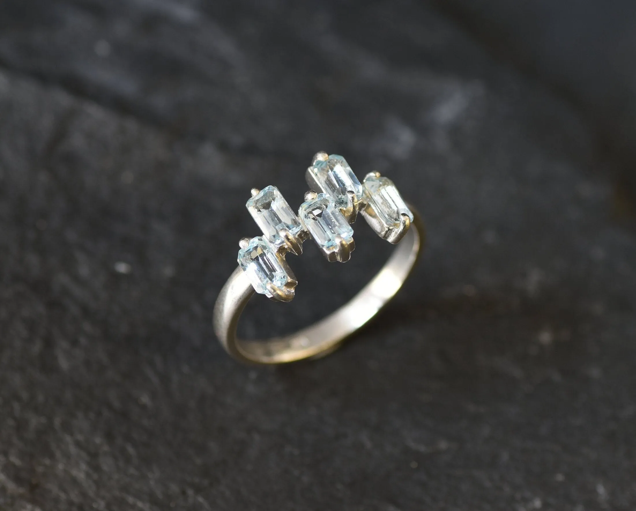 Blue Topaz Ring - Natural Blue Topaz, Blue Baguette Ring