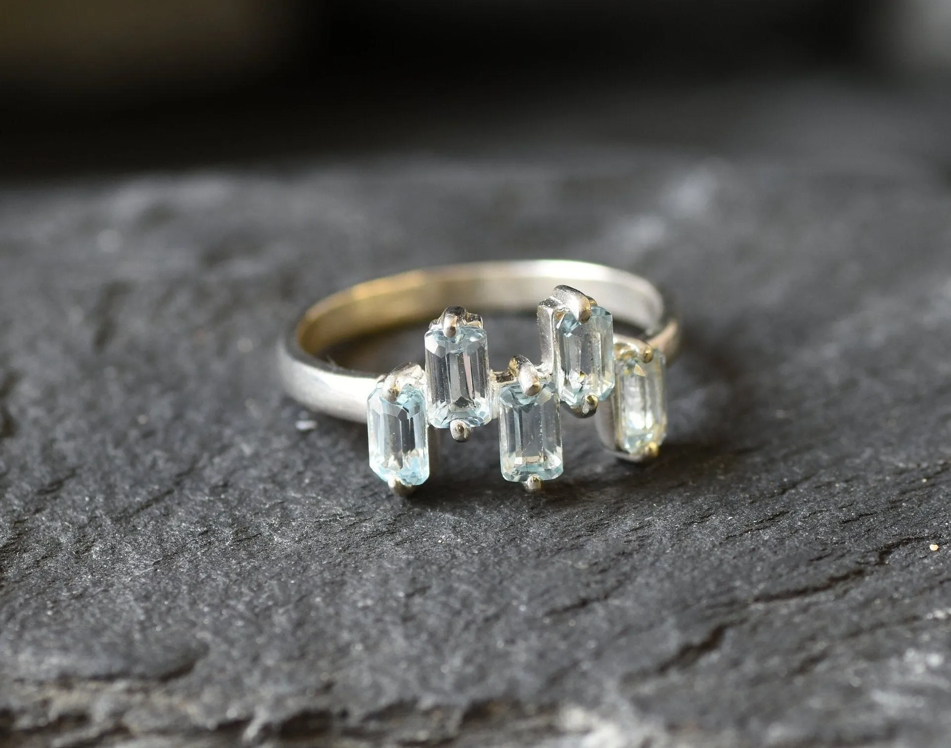 Blue Topaz Ring - Natural Blue Topaz, Blue Baguette Ring