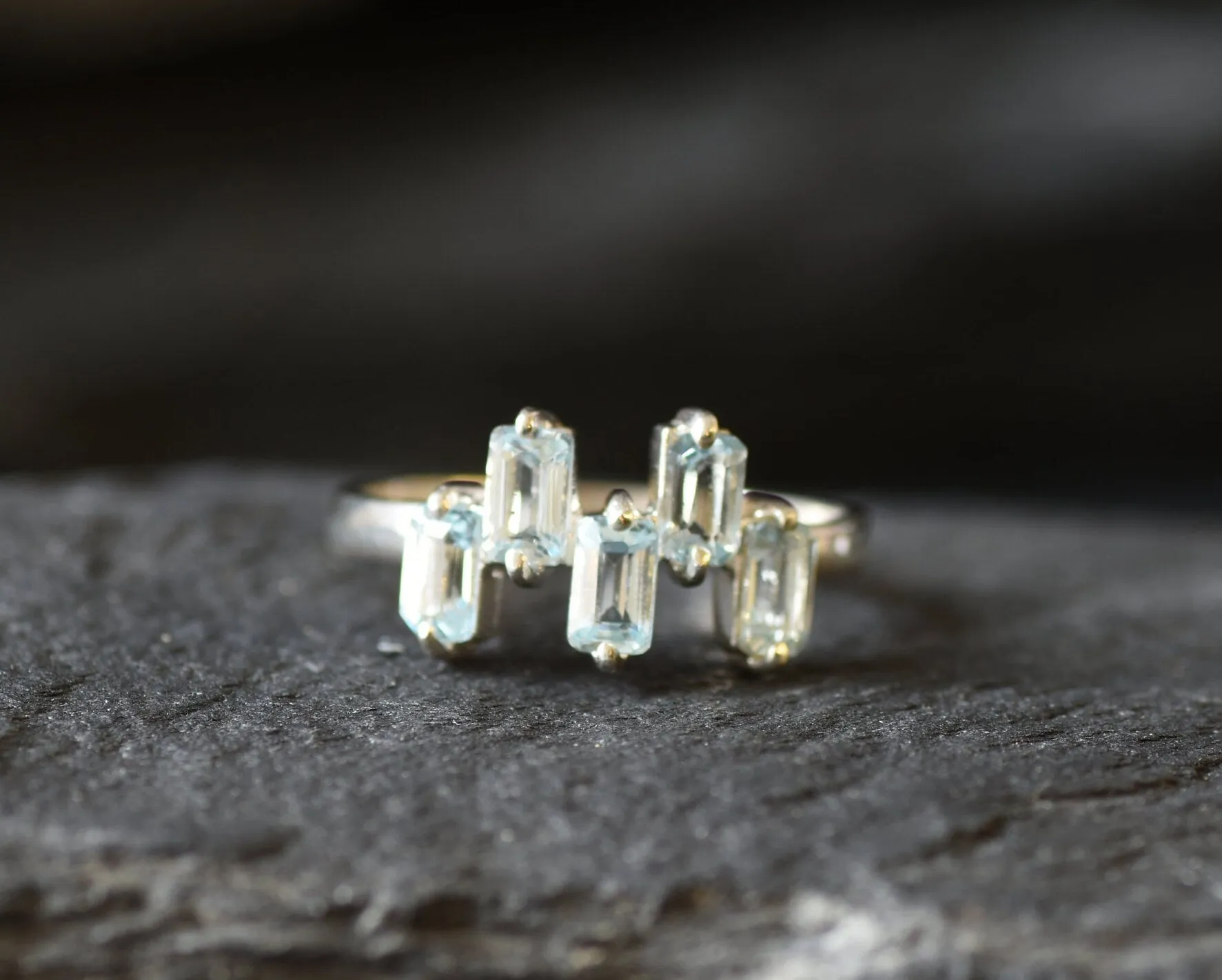 Blue Topaz Ring - Natural Blue Topaz, Blue Baguette Ring