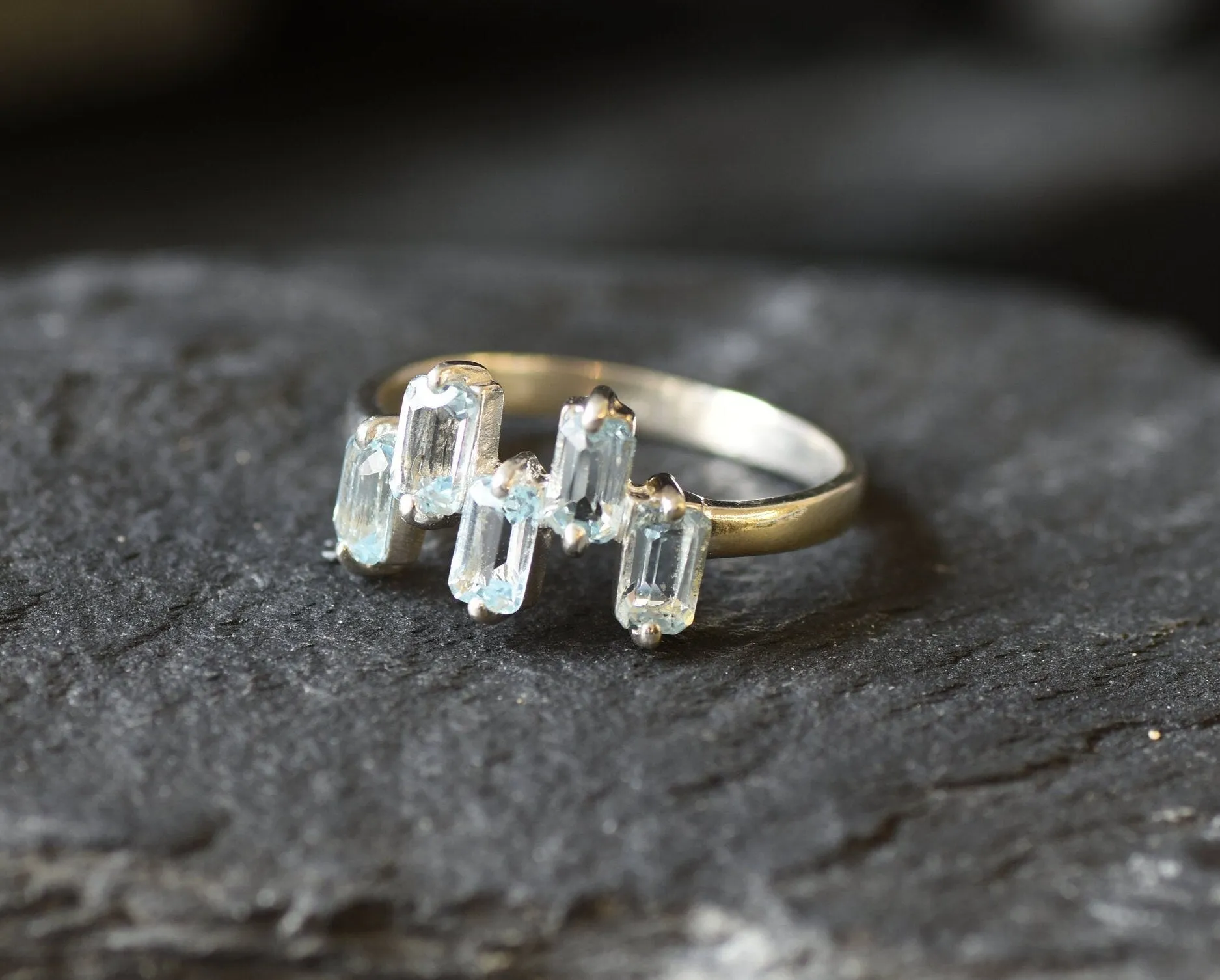 Blue Topaz Ring - Natural Blue Topaz, Blue Baguette Ring
