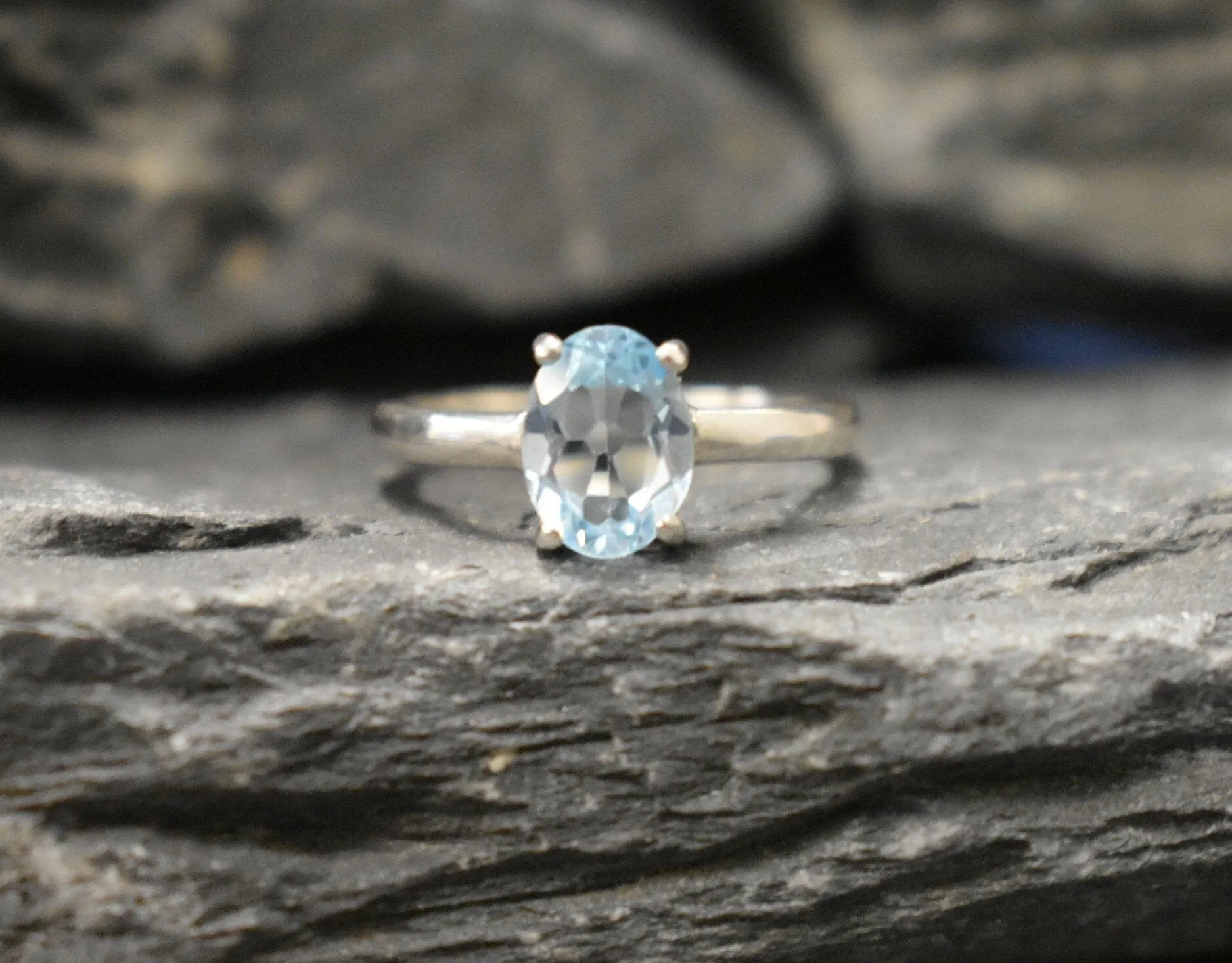 Blue Topaz Ring - Natural Blue Topaz Ring - Sky Blue Solitaire Ring