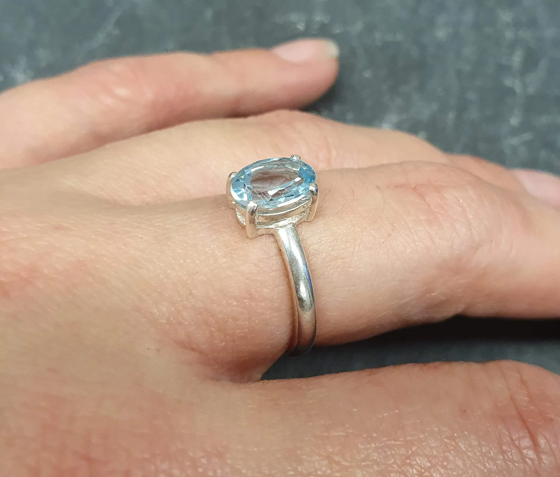 Blue Topaz Ring - Natural Blue Topaz Ring - Sky Blue Solitaire Ring