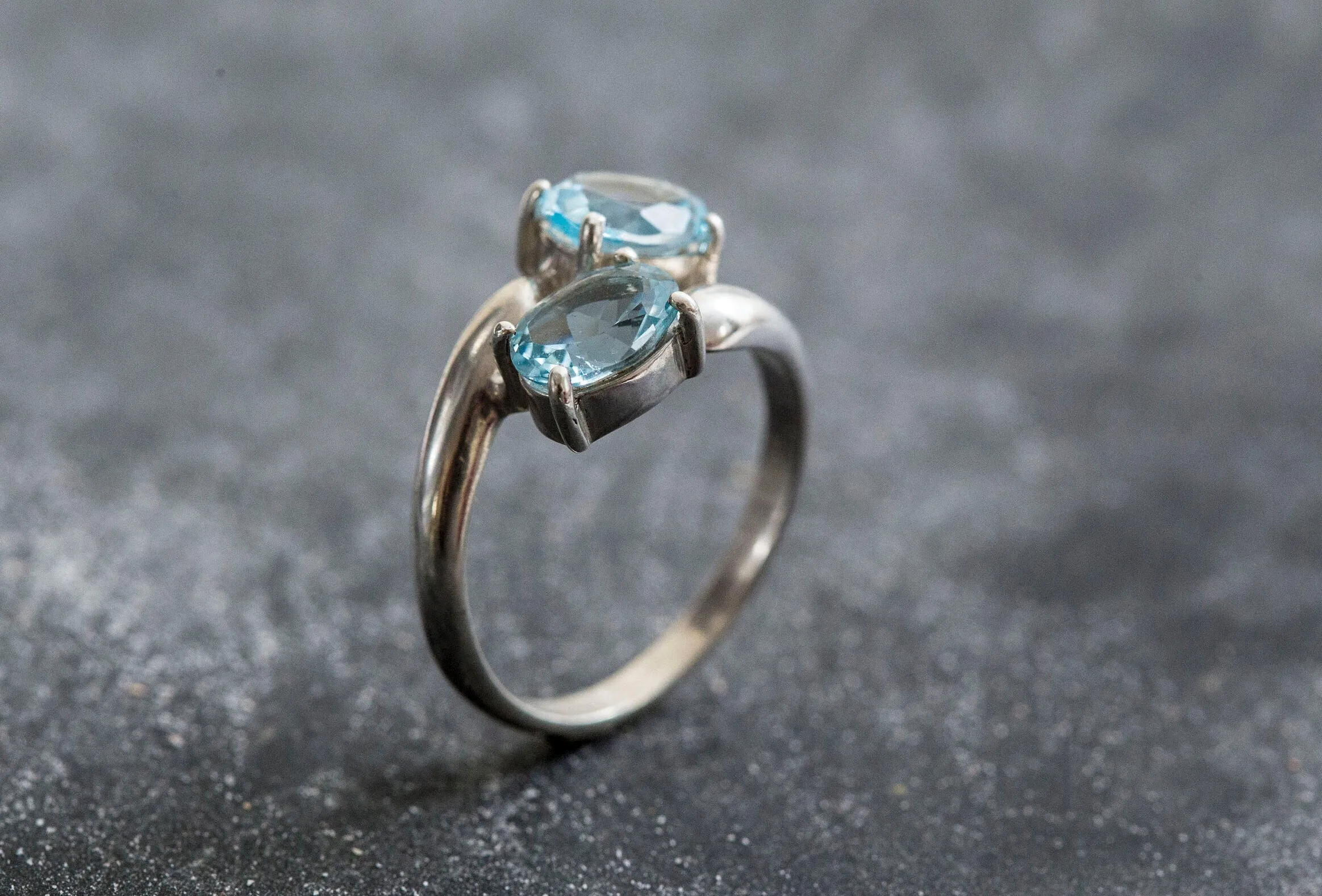 Blue Topaz Ring - Two Stone Ring - Blue Bypass Ring