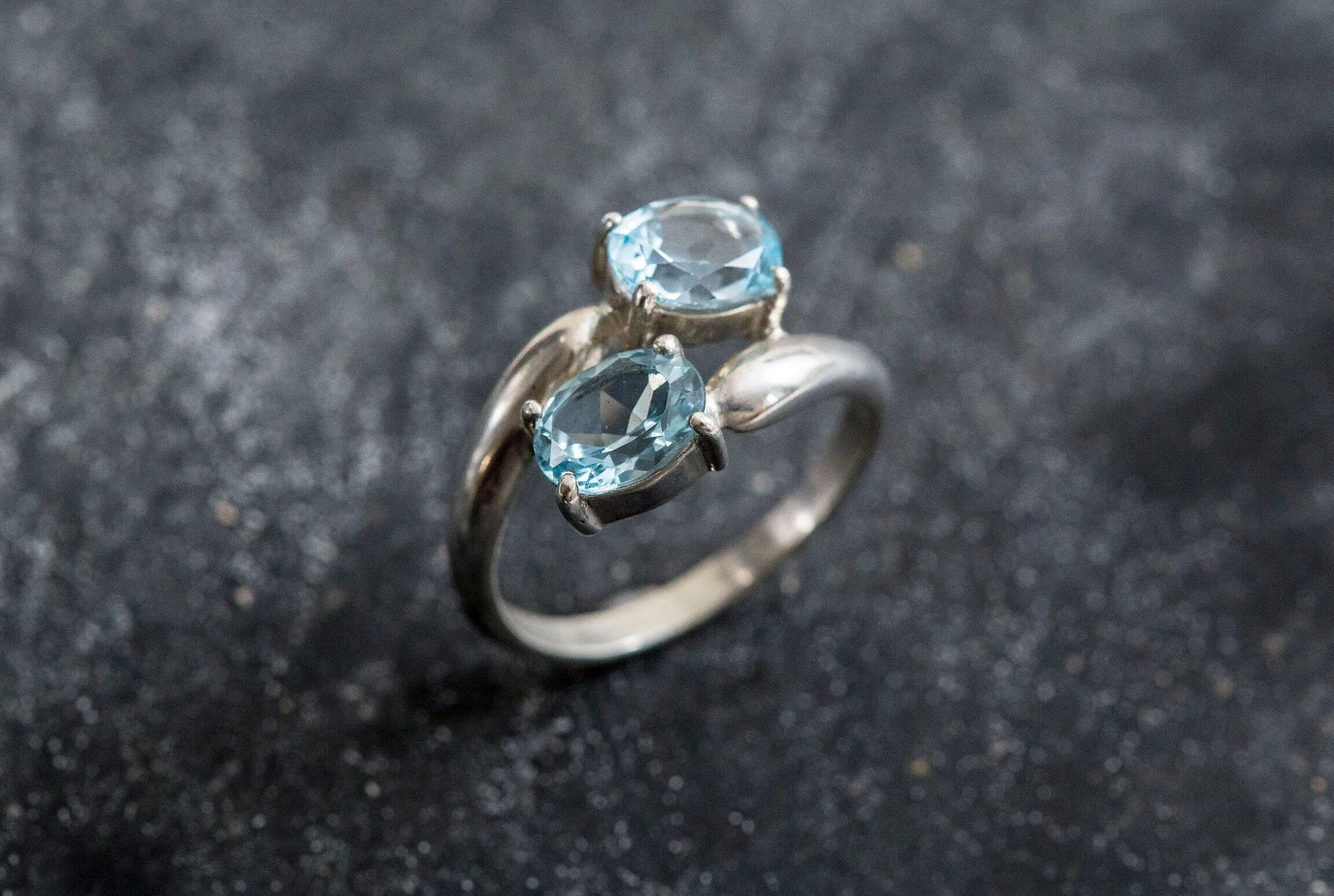 Blue Topaz Ring - Two Stone Ring - Blue Bypass Ring