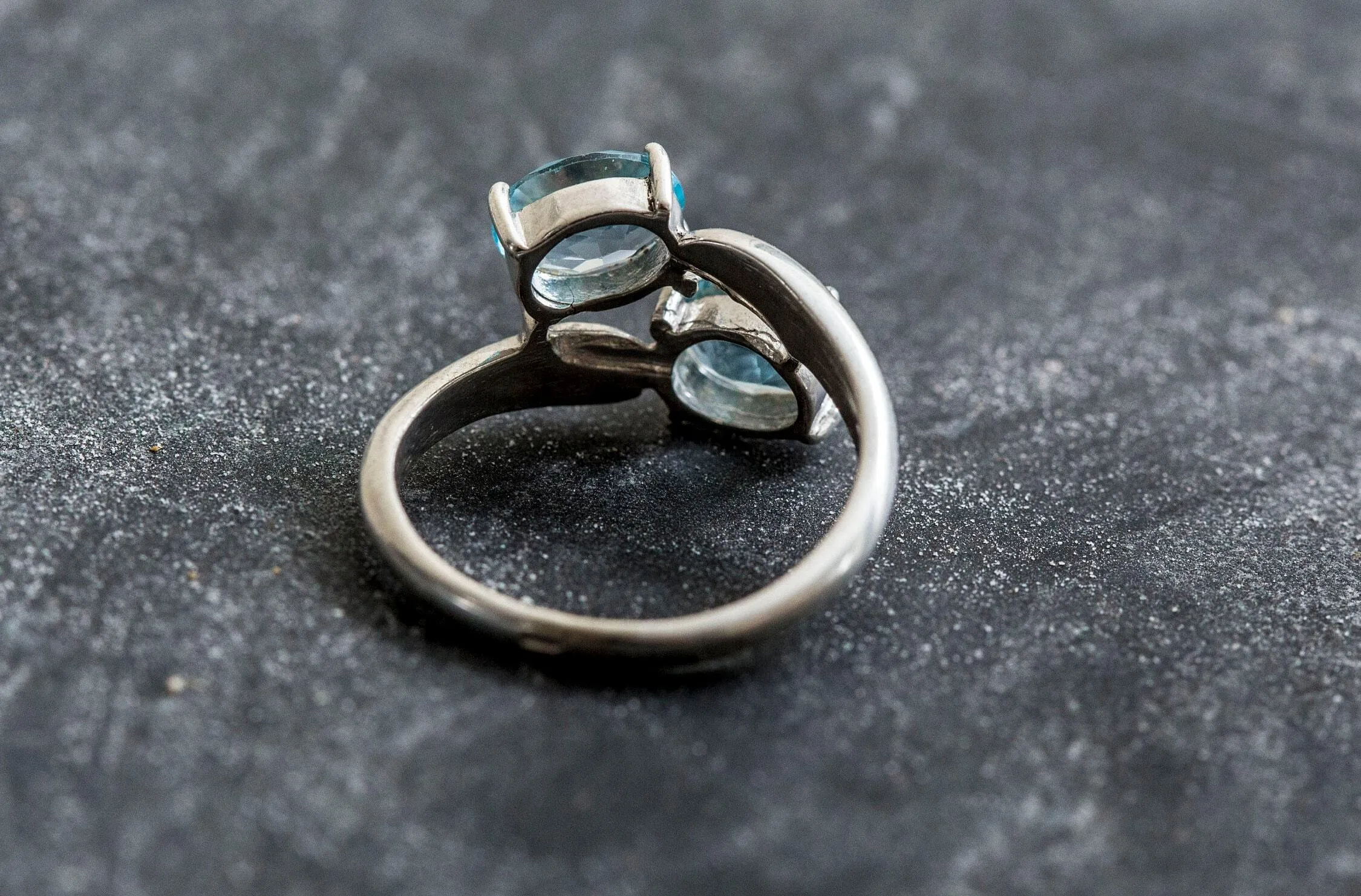 Blue Topaz Ring - Two Stone Ring - Blue Bypass Ring