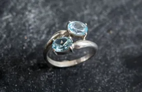 Blue Topaz Ring - Two Stone Ring - Blue Bypass Ring