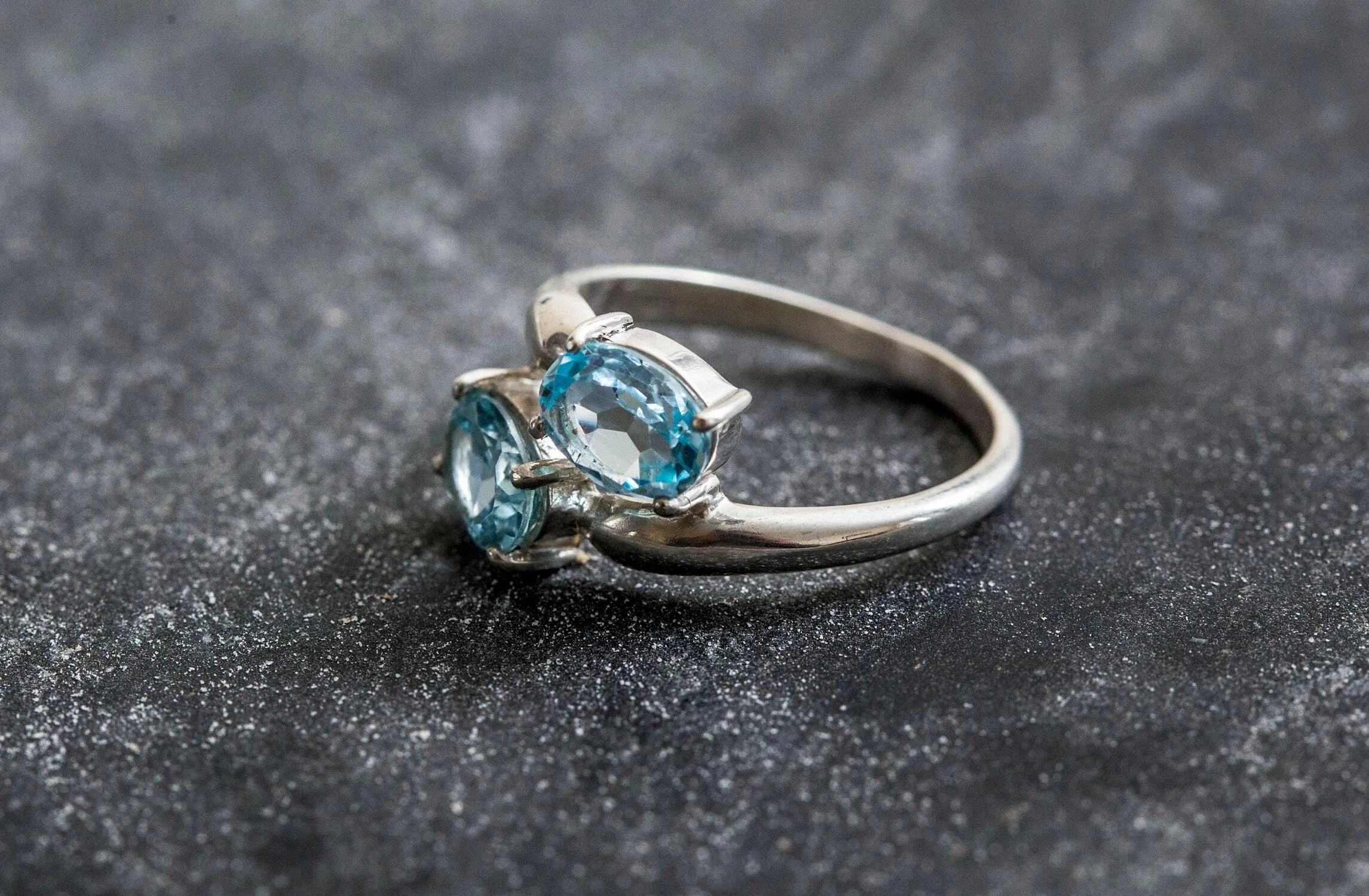Blue Topaz Ring - Two Stone Ring - Blue Bypass Ring