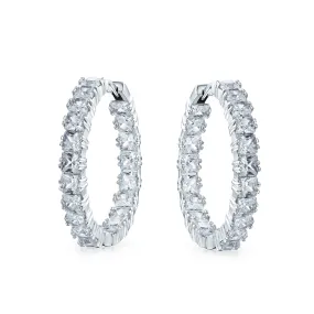 Bridal Square CZ Hoop Earrings Princess Cut Inside Out Silver Rose Gold 1.25"