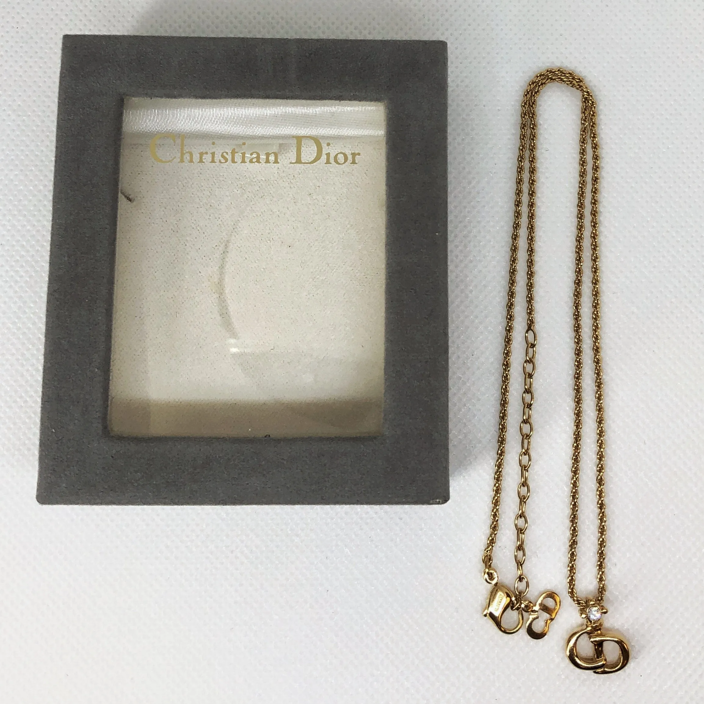 Cd Logo Rhinestone Gold Gp Chain 44.5cm PXL1315