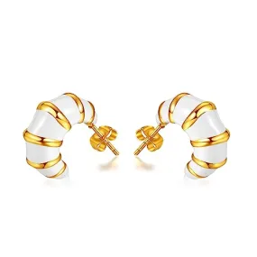 Chunky Gold Hoop Earrings for Women, Trendy Pink/Purple/White/Green Huggie Earrings, Lightweight & Hypoallergenic Titanium Steel Gold Plated Jewelry (white-C)