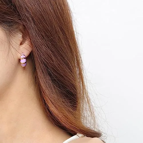 Chunky Gold Hoop Earrings for Women, Trendy Pink/Purple/White/Green Huggie Earrings, Lightweight & Hypoallergenic Titanium Steel Gold Plated Jewelry (white-C)