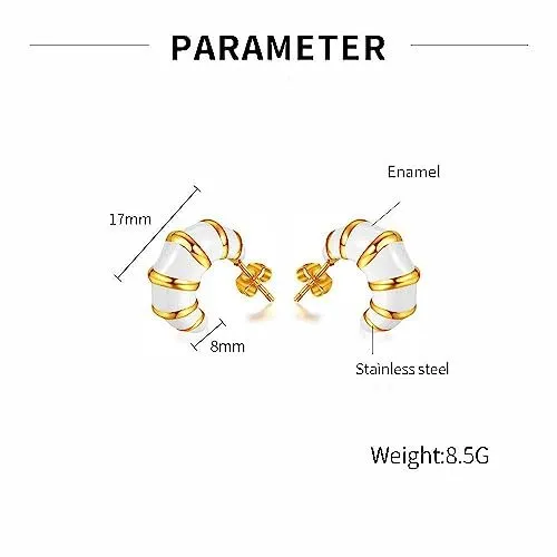 Chunky Gold Hoop Earrings for Women, Trendy Pink/Purple/White/Green Huggie Earrings, Lightweight & Hypoallergenic Titanium Steel Gold Plated Jewelry (white-C)