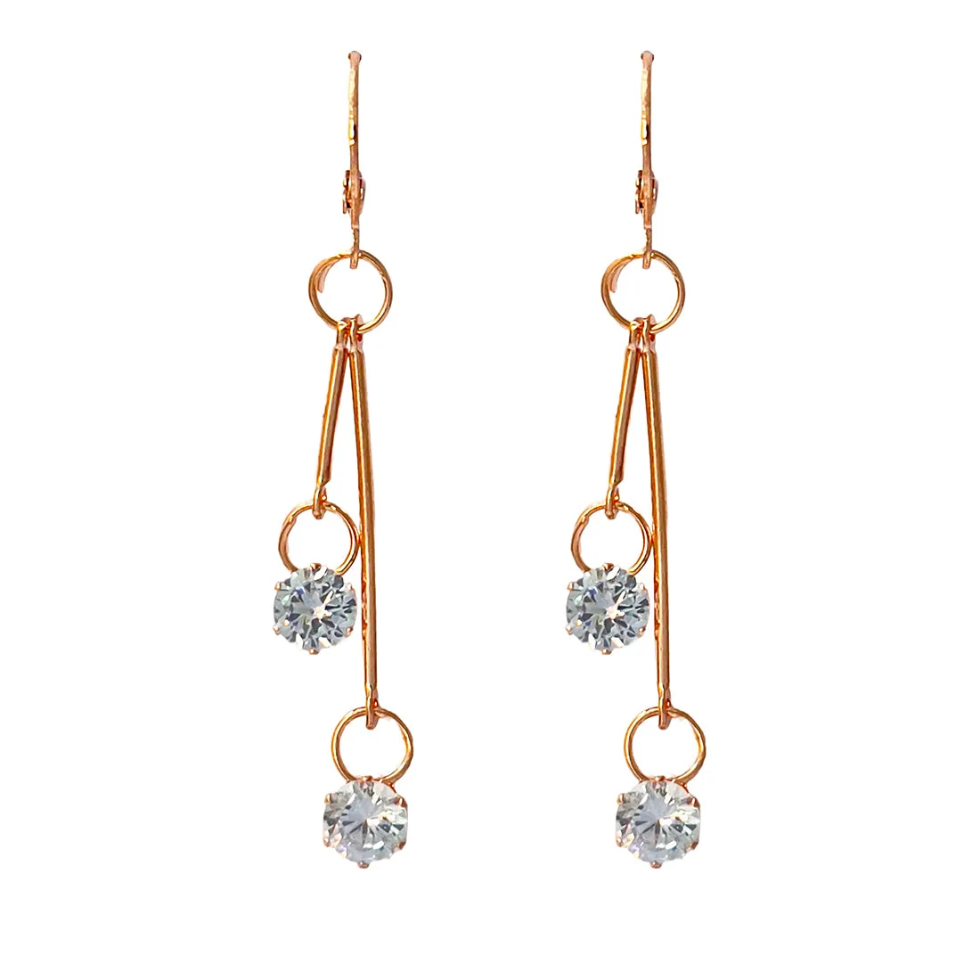 Circular White Crystal Diamante Stud Rose Gold-Toned Hoop Drop Earrings